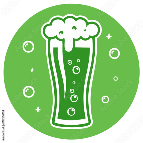 Refreshing Green Beer Glass with Bubbles and Foam for Celebrations