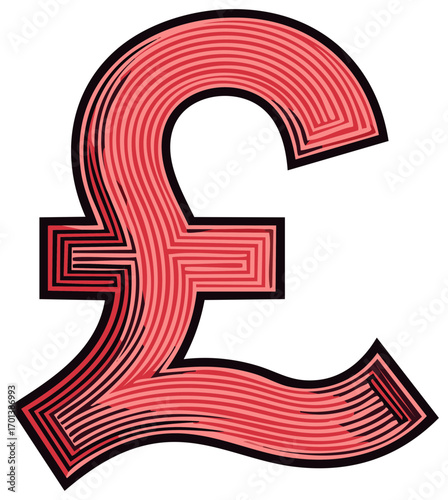 Stylized British Pound currency symbol with graphic red line art texture