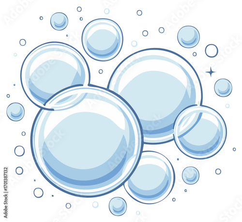 Collection of vector style bubbles in blue tones to depict cleanliness and fresh water