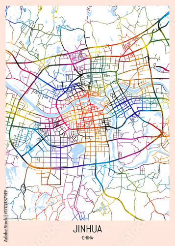 Wallpaper Mural Jinhua China City Map. downtown printable Landmarks print painting, travel art banner modern city, urban city art, background abstract Torontodigital.ca