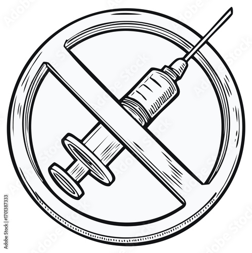 No Syringe Symbol Stop Sign: Medical Injection Prohibition, Vaccination Restriction Icon