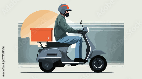 Delivery person on scooter with package