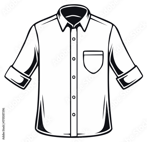 Stylized Men's Button Down Shirt with Pocket Line Art Icon Fashion Illustration