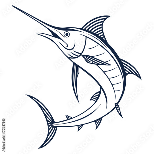 Dynamic leaping marlin fish mascot vector logo illustration