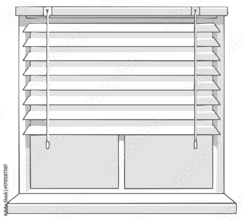 Vector illustration of window with horizontal blinds, sunlight control, room interior, architectural element in light neutral hues, residential style