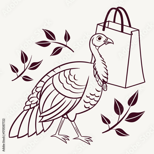 Thanksgiving Turkey with a Shopping Bag for Holiday Sales