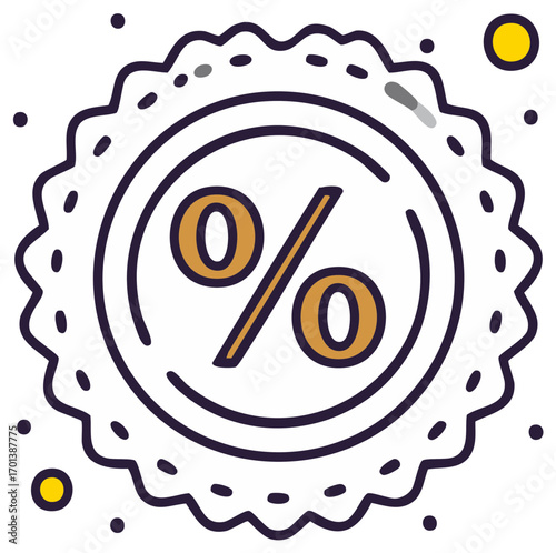 Bright and Graphic Circle Featuring Percent Sign for Sales, Discounts and Price Reductions