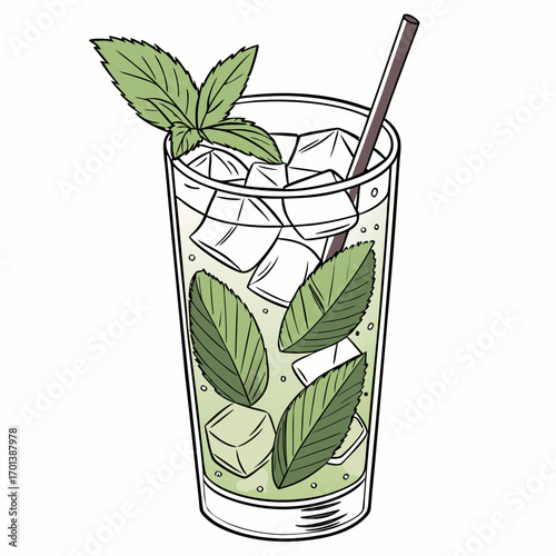 Fresh Mojito Illustration with Ice and Mint