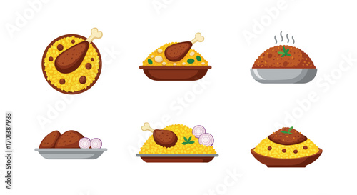 a variety of dishes including curry rice and bread
