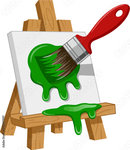 Vector art of paintbrush painting green color on canvas