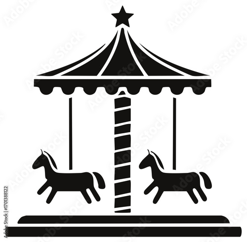 Simple Carousel Horse Icon with Canopy and Star