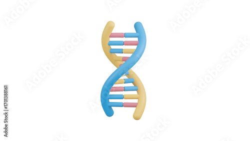 Dna helix spirals against a white backdrop, representing genetic code and scientific discovery with a clean and modern aesthetic.