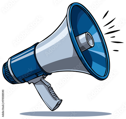 Blue and Gray Megaphone Broadcasts Announcement News and Message