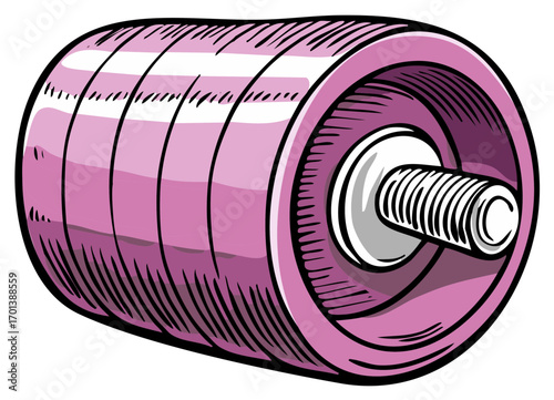 Vibrant pink roller skate wheel with a visible metal axle a detailed vector illustration