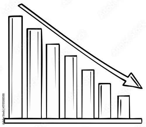 Hand drawn bar graph showing a downward trend with an arrow indicating decline