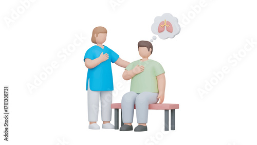 Doctor examines patient with lung problems in hospital, providing medical care and support, showing concern and professionalism.