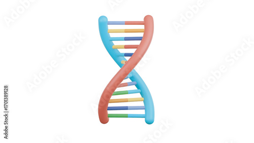 3D rendered dna helix spinning on white backdrop, representing genetic code and scientific research with a clean, modern aesthetic.