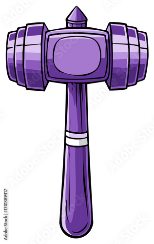 Bold purple cartoon hammer with a unique spiked top and large segmented head illustration