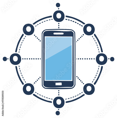Digital smartphone at the center of a global network connection illustration representing modern communication technology