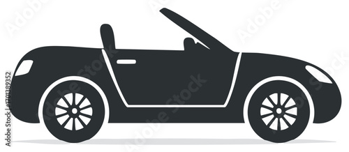 Sleek dark gray convertible sports car icon with open top and sporty wheels