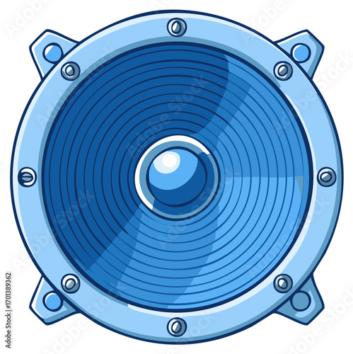 Blue cartoon audio speaker or subwoofer illustration for music and sound concepts