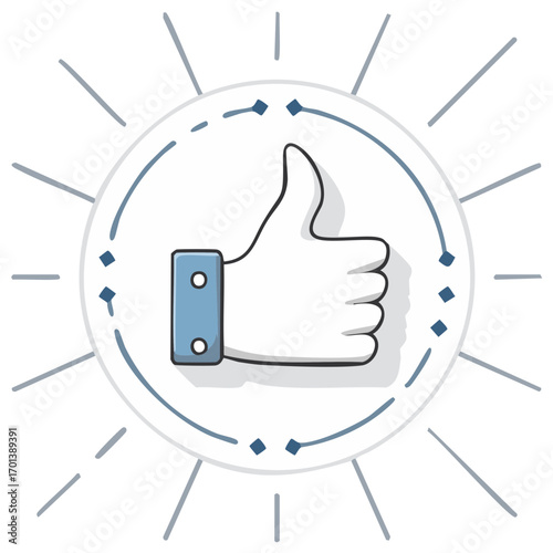 Illustrated thumbs up hand gesture icon for social media likes and positive feedback