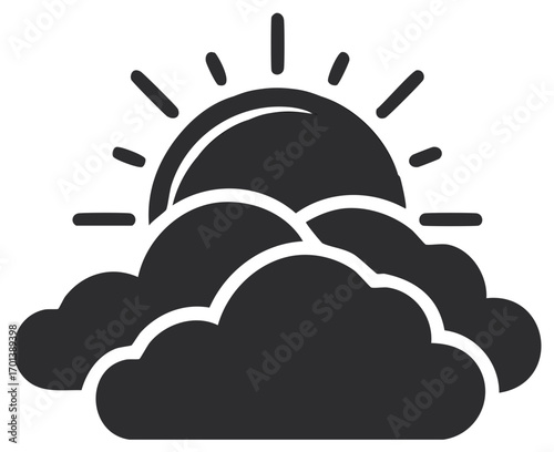 Sun Shining Behind Clouds Graphic Icon, Weather Symbol and Sky Illustration