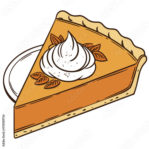 A slice of pumpkin pie with whipped cream