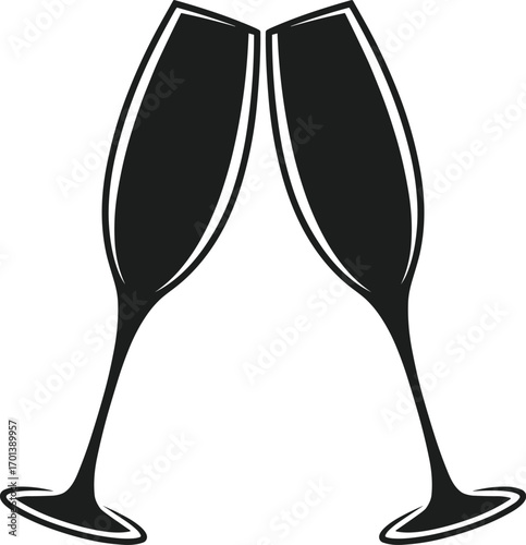 Clinking Champagne Glasses Silhouette Vector for Festive Party and New Year Celebration