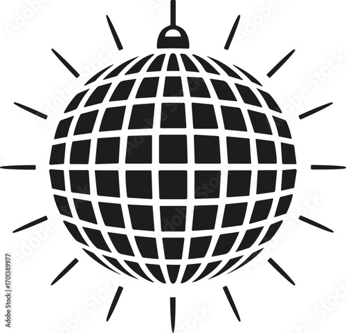 Disco Ball Silhouette Vector with Rays for Party and New Year Celebration