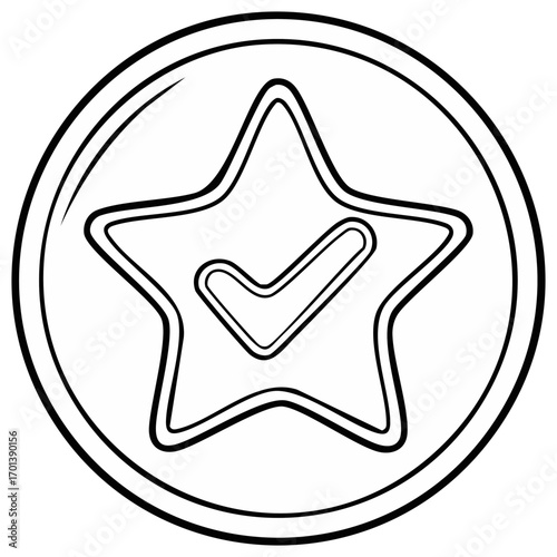 Star Coin Symbol with Check Mark. Achievement Icon Graphic