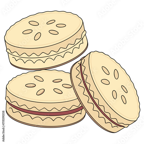 Trio of classic sandwich biscuits with a sweet jam filling