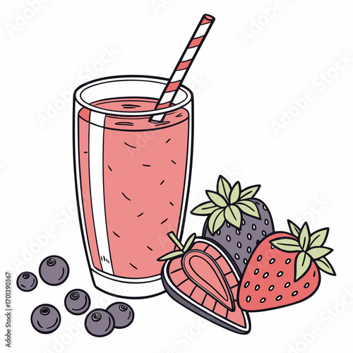 Refreshing mixed berry fruit smoothie in a glass illustration