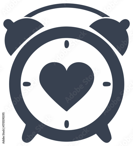 Alarm clock with a heart, icon, flat design