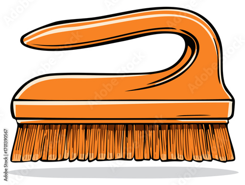 Vibrant Orange Hand Cleaning Brush Illustration for Household Scrubbing Tasks