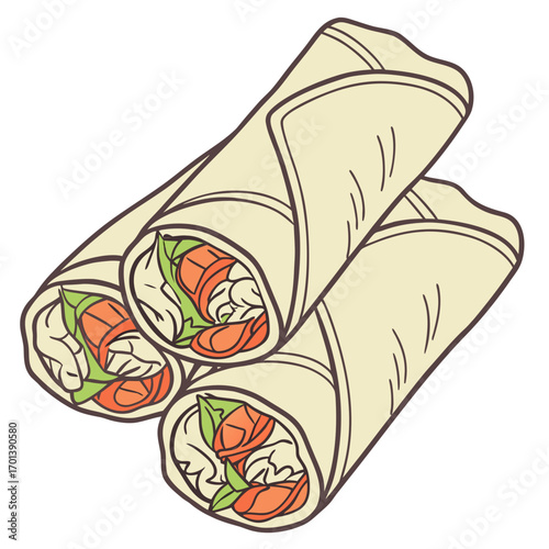 Delicious and Freshly Made Burrito Wraps with Vibrant Fillings