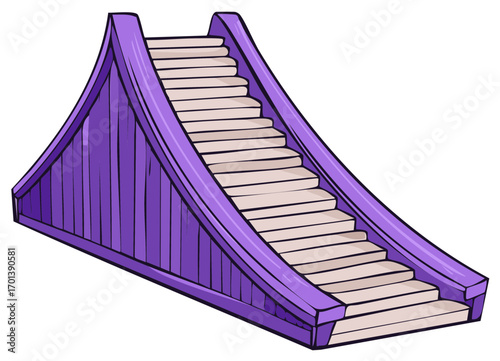Vibrant purple playground slide with ascending stairs cartoon illustration