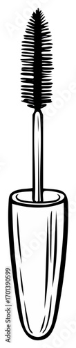 Mascara wand and tube black and white line art illustration