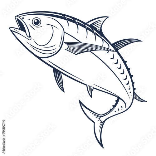 Stylized Illustration of a Powerful Tuna Fish Leaping from Water