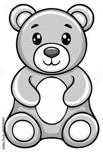 Adorable gray cartoon teddy bear character with a friendly expression and rounded features