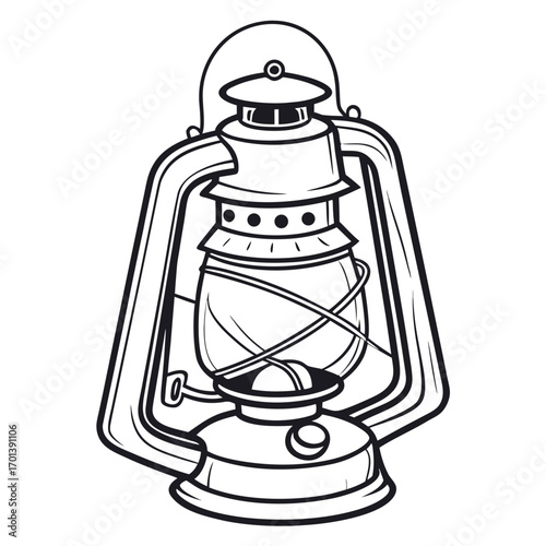 Vintage Oil Lamp Outline Drawing for Outdoor Adventure
