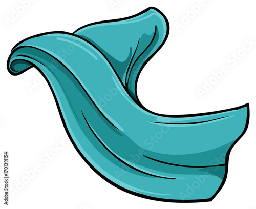 A flowing turquoise fabric or scarf animated by a gentle breeze