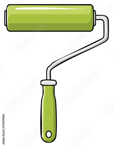 Paint Roller for Interior Renovation Painting Tool with Green Color. Diy Repair and Home Improvement Object. Minimalist Design Style.