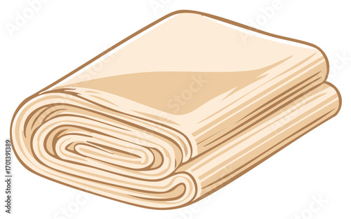 Illustration of Folded Beige Fabric or Towel Stacked Neatly Cartoon Style