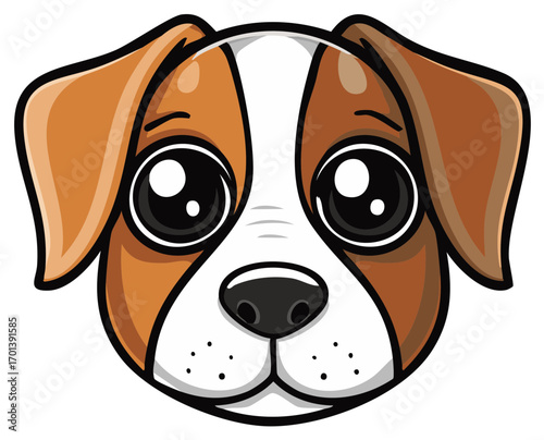Cute dog face illustration vector art featuring big eyes and brown ears perfect for children's books and playful design