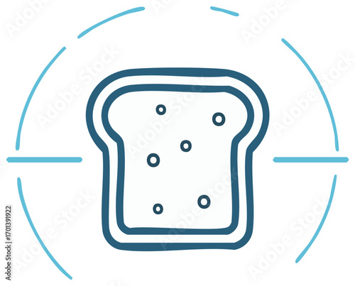 Drawn slice of bread toast with light blue lines, food illustration