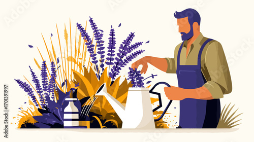 Gardener watering plants