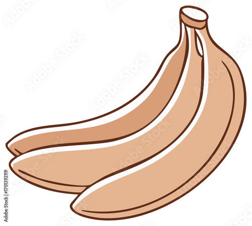 Stylized Bunch of Ripe Bananas Illustration; Light and Brown Fruit Graphic