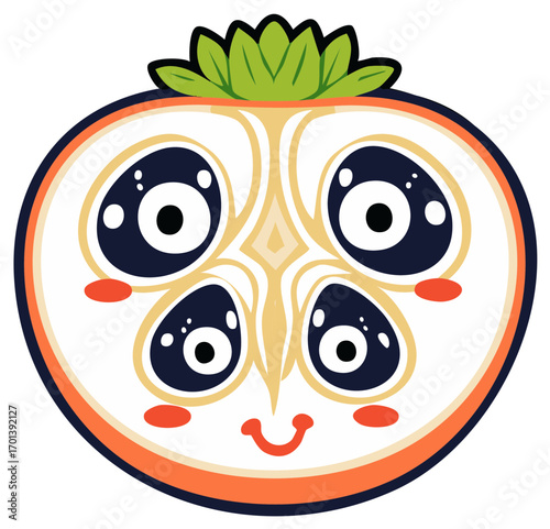 Adorable cartoon passion fruit with big eyes and a cute smile, vibrant and playful illustration
