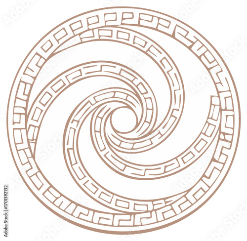 Decorative Circular Spiral Ornament with Stylized Meander Pattern